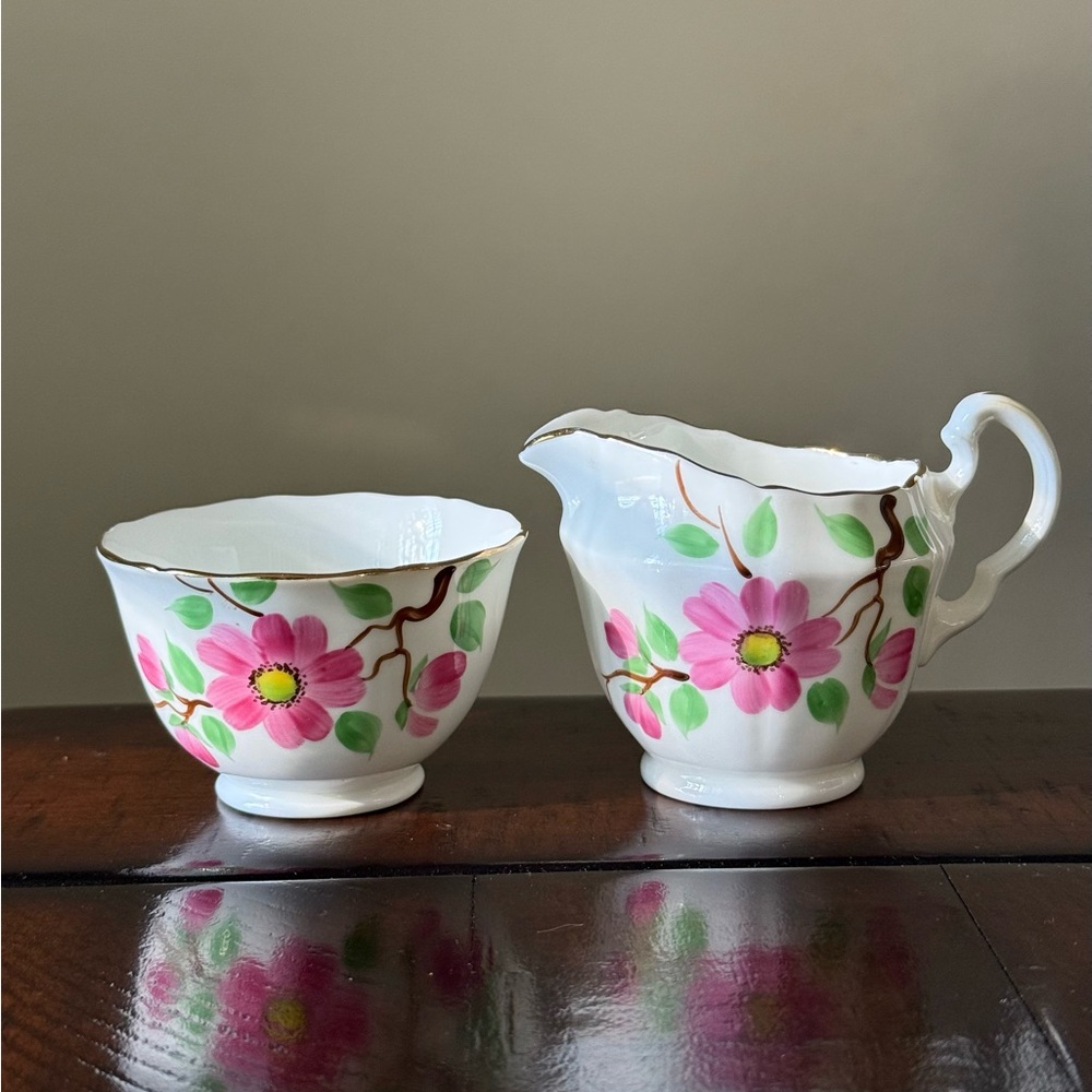 Floral Mini Creamer and Sugar Bowl Set Hand painted